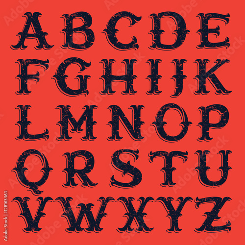 Vintage western victorian handmade grunge font.