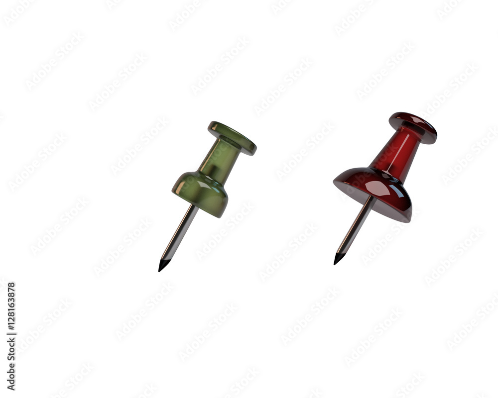 green and red transparent pin isolated on white background and clipping path