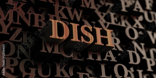 Dish - Wooden 3D rendered letters/message. Can be used for an online banner ad or a print postcard.