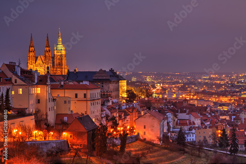 Night Prague with gothic Castle, Czech Republic © Kotangens