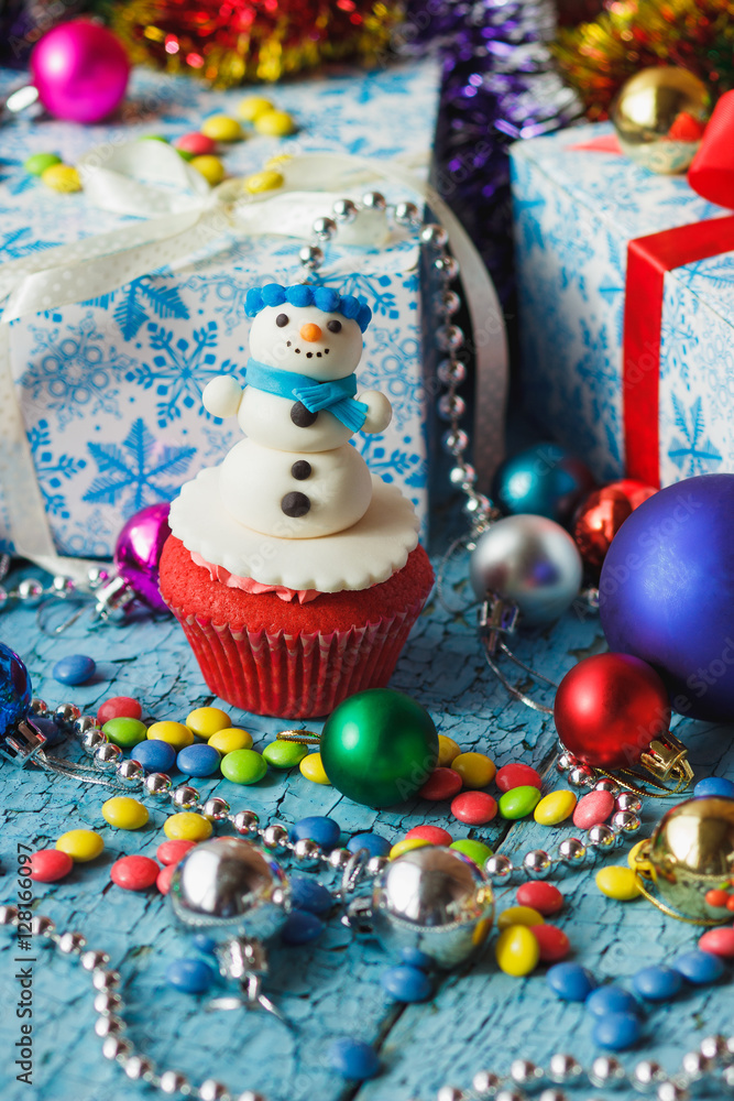 Christmas cupcakes with colored decorations