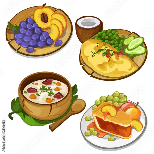 Set of delicious healthy food on white background