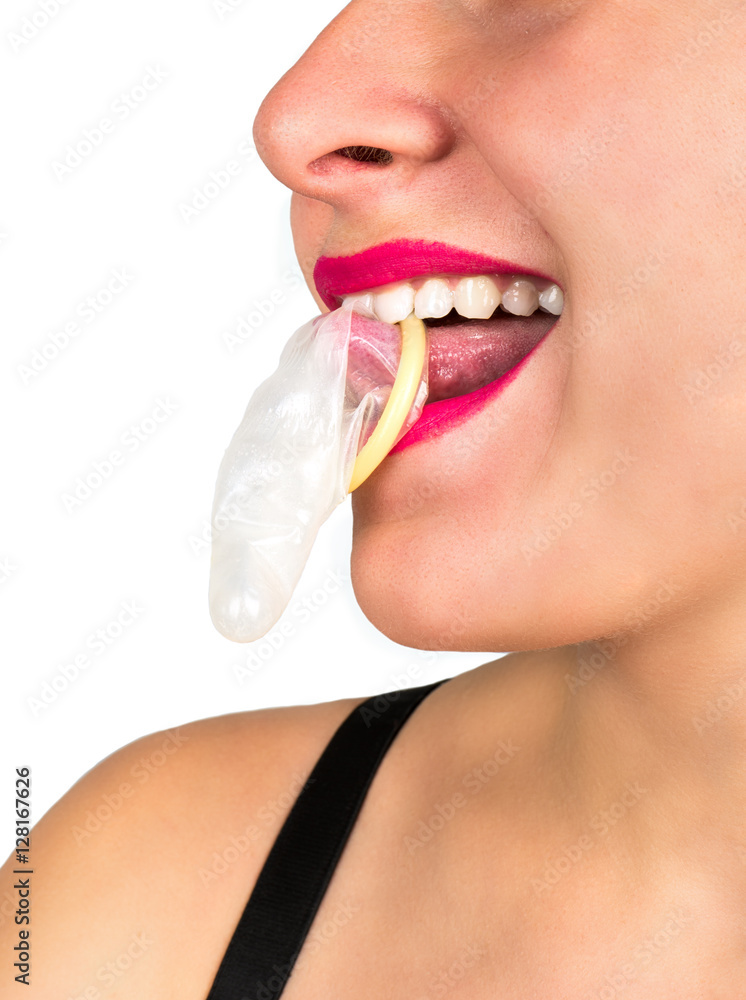 Condom on the tongue Stock Photo | Adobe Stock