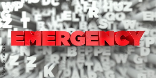 EMERGENCY -  Red text on typography background - 3D rendered royalty free stock image. This image can be used for an online website banner ad or a print postcard. photo