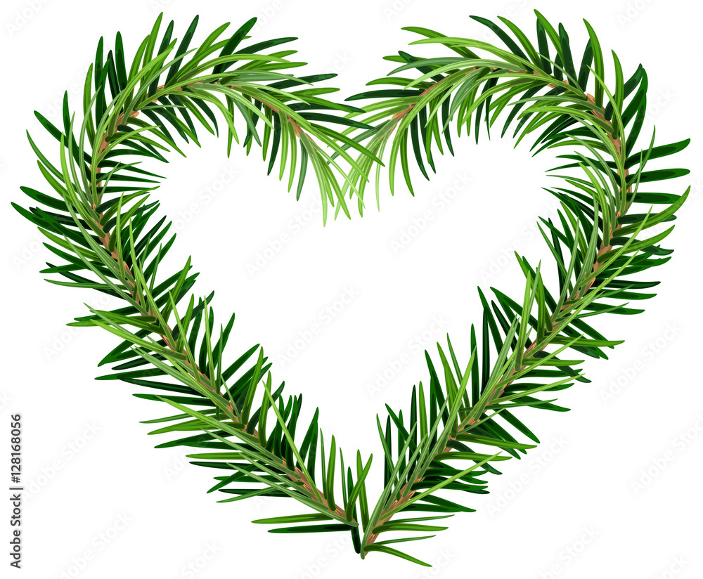 Green fir branch wreath heart shape Green fir branch wreath heart shape