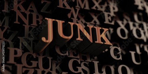 Junk - Wooden 3D rendered letters/message. Can be used for an online banner ad or a print postcard.