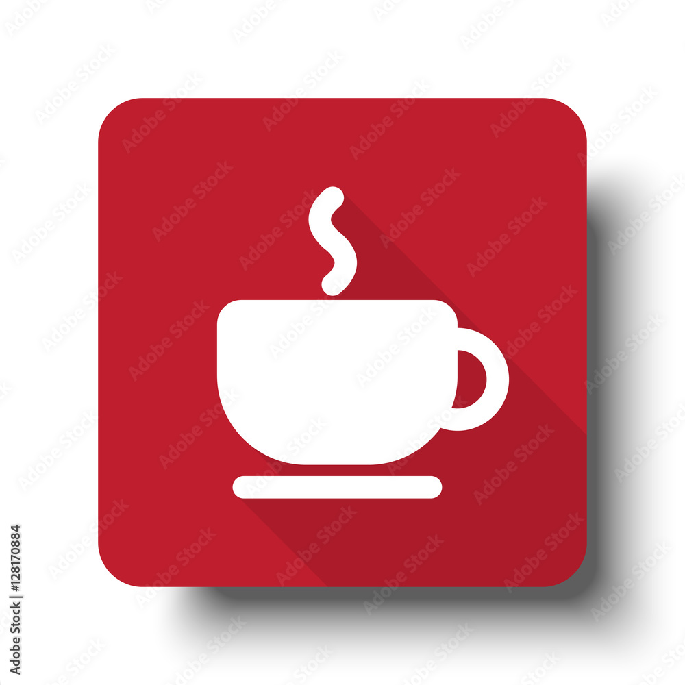 Flat Coffee web icon on red button with drop shadow Flat Coffee web icon on red button with drop shadow
