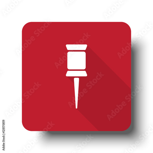 Flat Pushpin web icon on red button with drop shadow