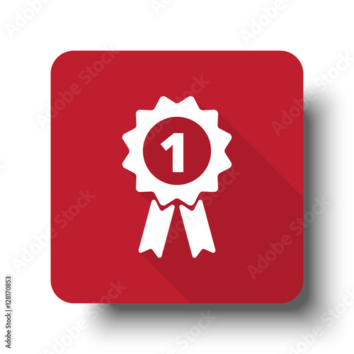Flat Prize Ribbon web icon on red button with drop shadow