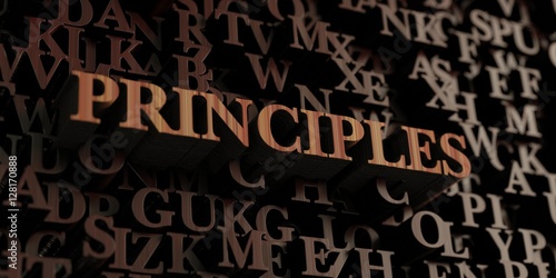 Principles - Wooden 3D rendered letters/message. Can be used for an online banner ad or a print postcard.