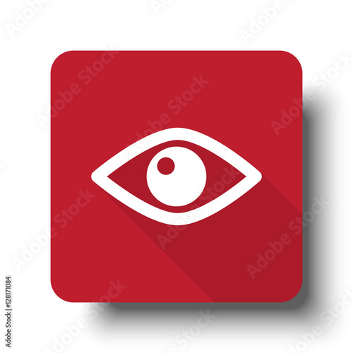 Flat Eye web icon on red button with drop shadow