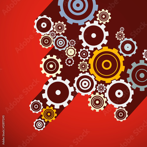 Cogs. Retro Gears Illustration. Vector Paper Clock Parts on Red Background.