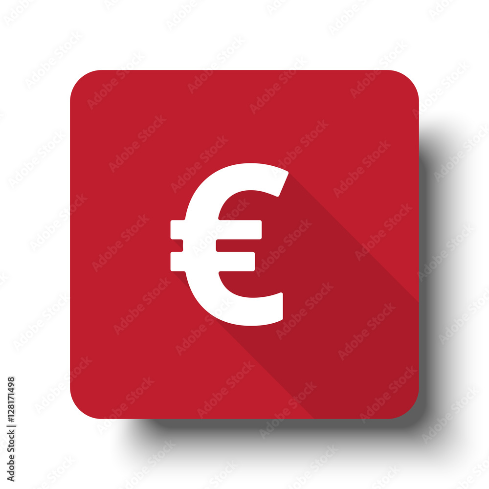 Flat Euro web icon on red button with drop shadow Flat Euro web icon on red button with drop shadow