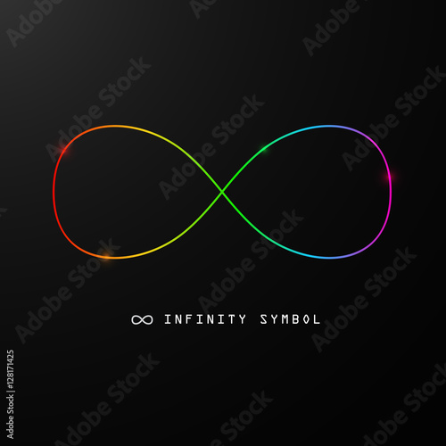 Infinity Symbol. Vector Endless Sign. Colorful 8 Icon on Black Background in Rainbow Colors.