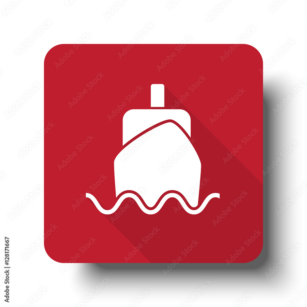 Flat Boat web icon on red button with drop shadow Flat Boat web icon on red button with drop shadow