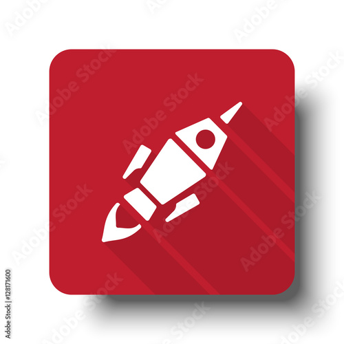 Flat Rocket Launch web icon on red button with drop shadow