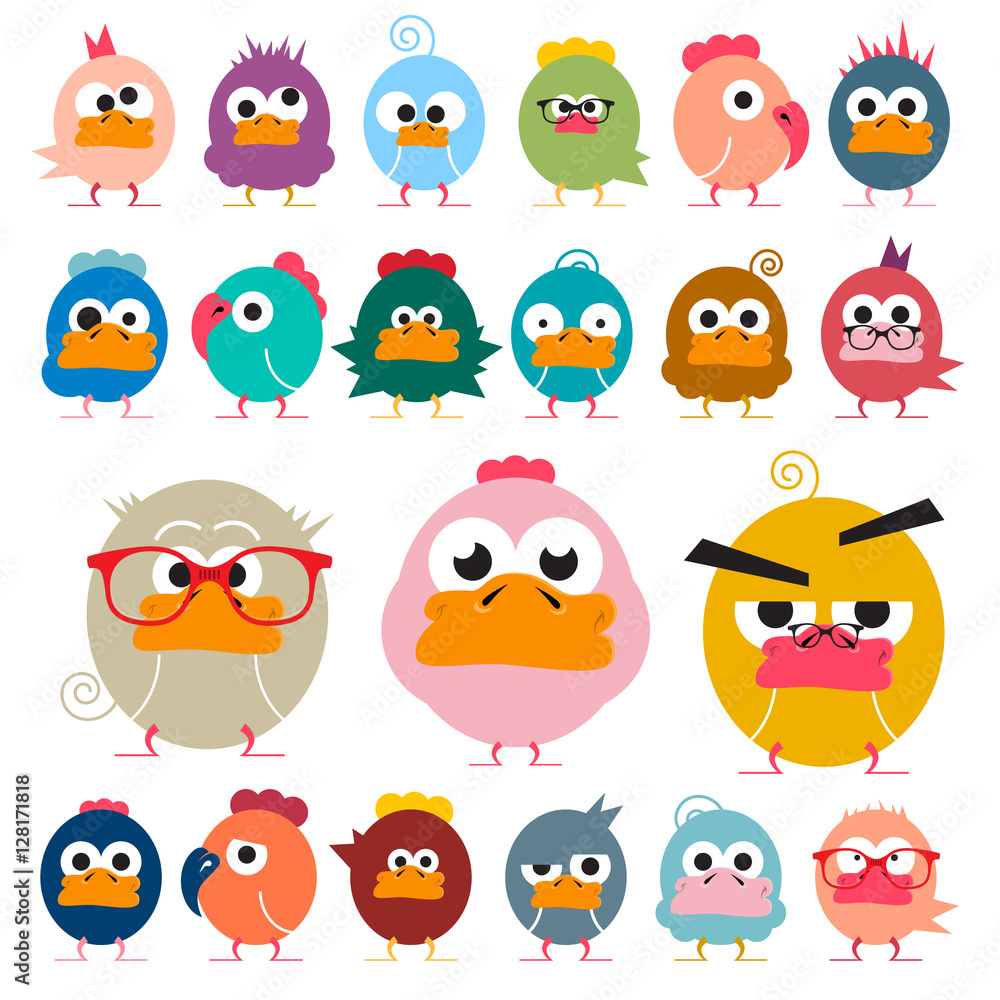 Chicken. Funky Birds Set. Vector Funny Animals. Chicken. Funky Birds Set. Vector Funny Animals.