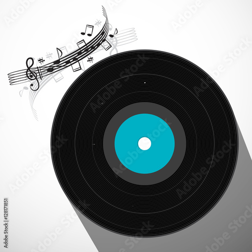 LP Vinyl Record Flat Design Long Shadow Symbol with Staff and Notes