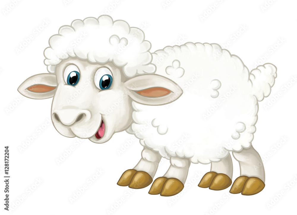 Naklejka premium Cartoon happy sheep is standing looking and smiling - artistic style - isolated - illustration for children