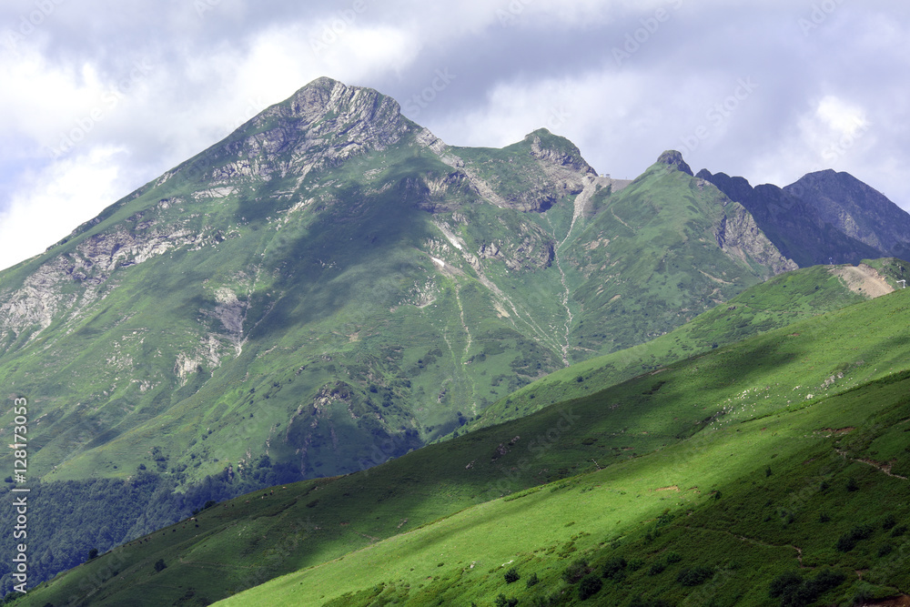 Fototapeta premium Beautiful mountain scenery in the bright summer day, Sochi, Krasnaya Polyana, Russia