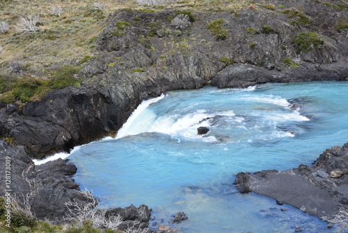 Landscape of rivers, lake and waterfalls in Patagonia Chile