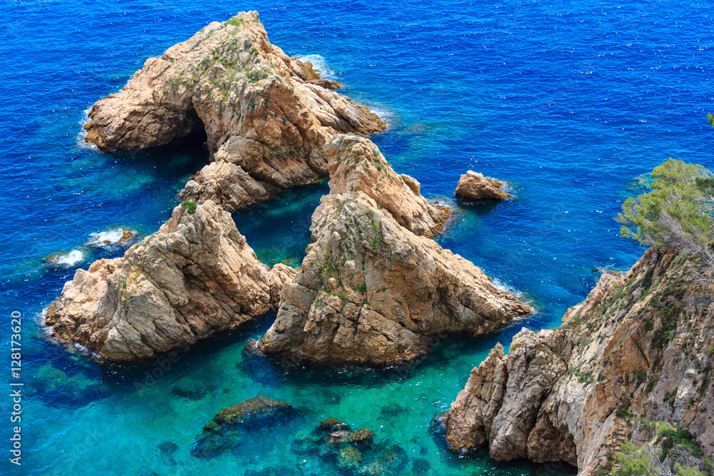 Summer sea rocky coast view (Spain). Summer sea rocky coast view (Spain).