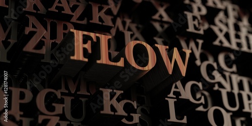 Flow - Wooden 3D rendered letters/message. Can be used for an online banner ad or a print postcard.
