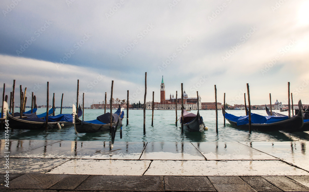 venetian gondolas romantic view