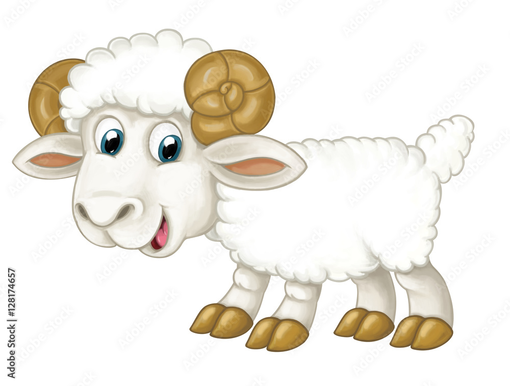 Fototapeta premium Cartoon happy and funny scene with farm animal - cheerful sheep - isolated background - illustration for children