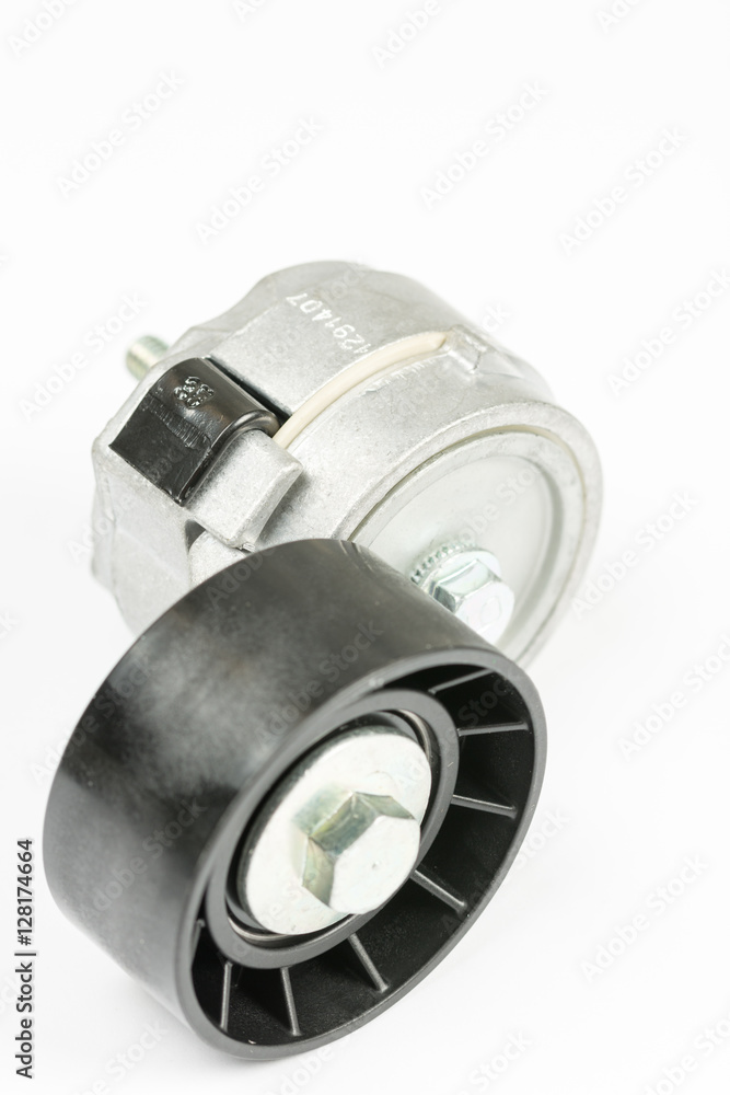 Car belt tensioner roller isolated over white Car belt tensioner roller isolated over white