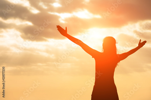 silhouette of woman pray