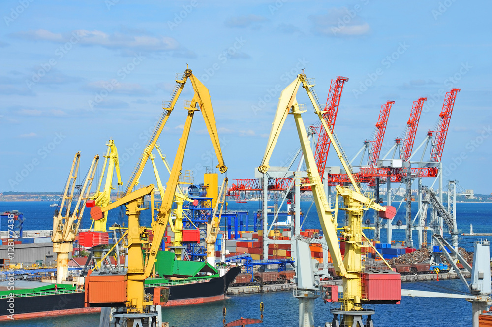 Bulk cargo ship under port crane Bulk cargo ship under port crane