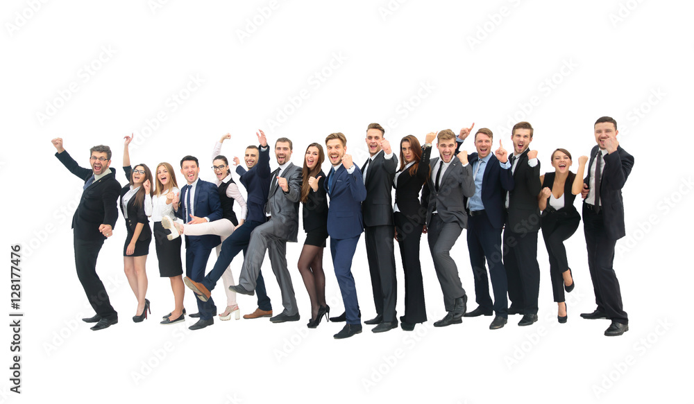 Obraz premium Group of jubilant business people jumping for joy and shouting i