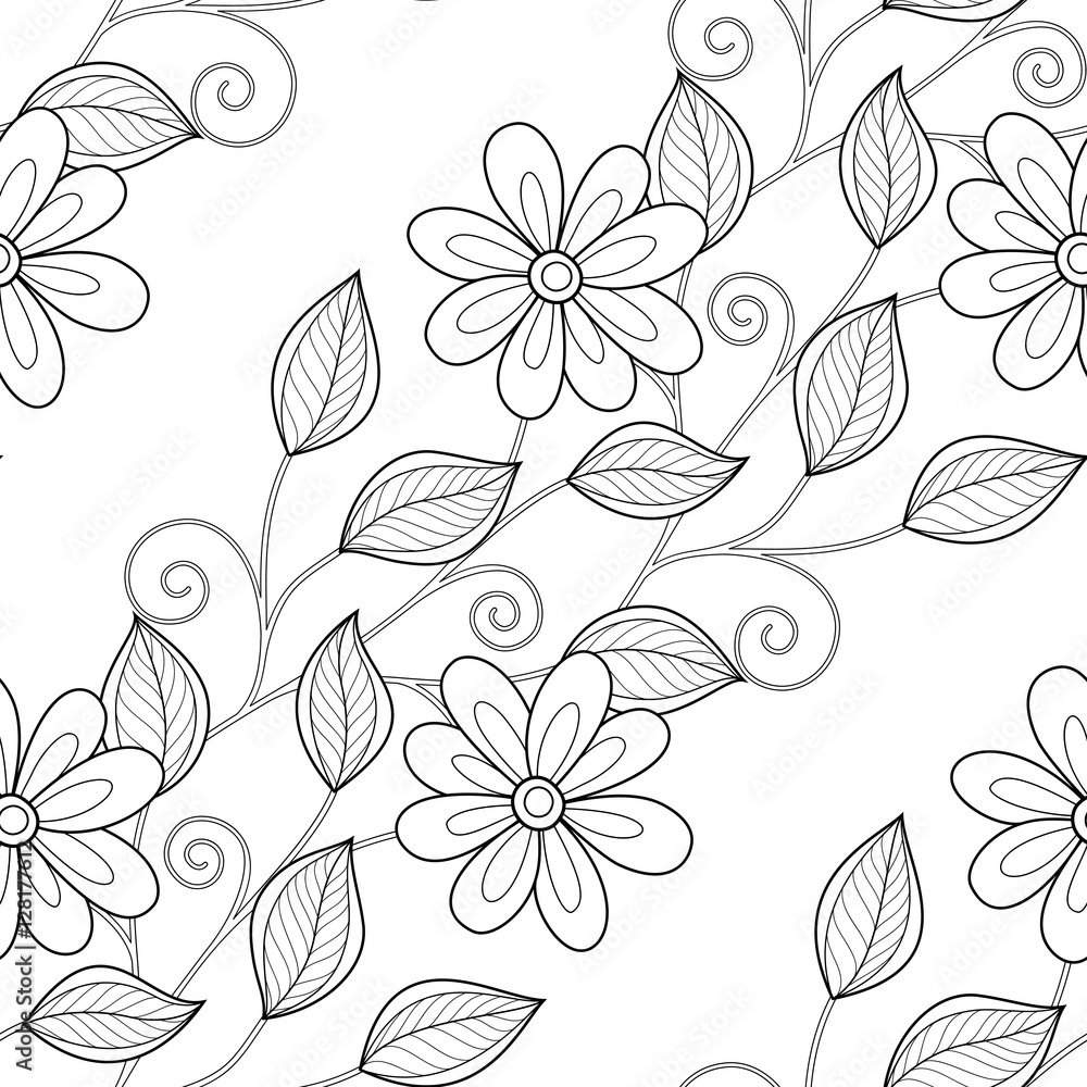 Vector Seamless Monochrome Floral Pattern Vector Seamless Monochrome Floral Pattern