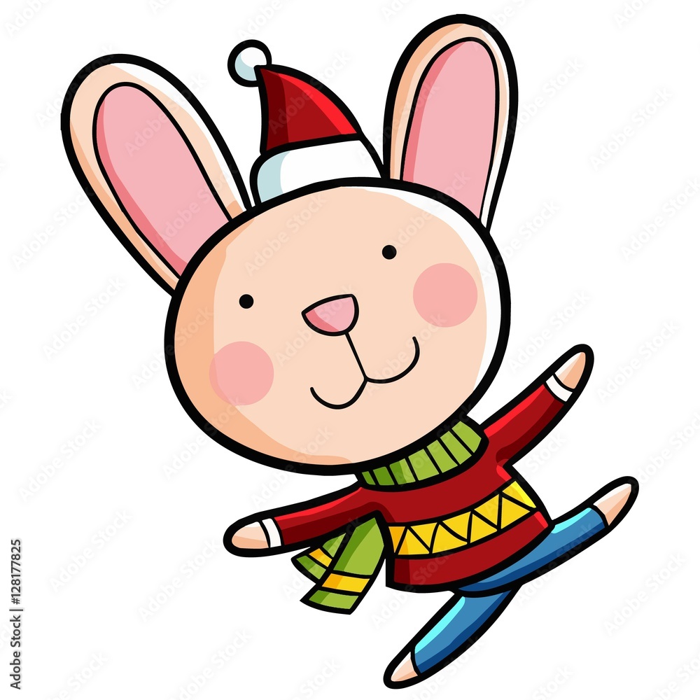 Cute and funny rabbit wearing red coat walking - vector. Cute and funny rabbit wearing red coat walking - vector.