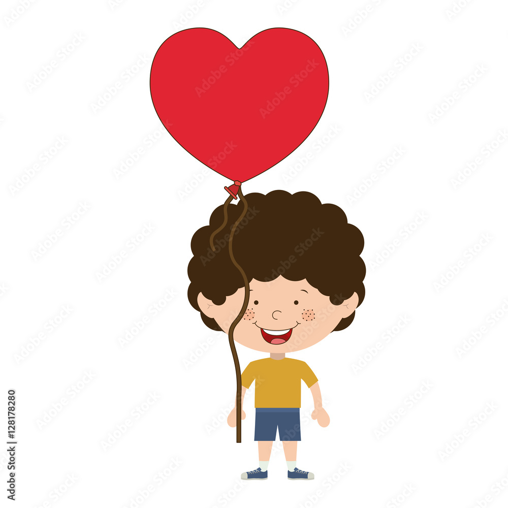 Boy cartoon with heart balloon icon. Kid childhood little people and person theme. Isolated design. Vector illustration Boy cartoon with heart balloon icon. Kid childhood little people and person theme. Isolated design. Vector illustration