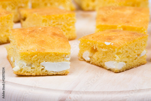 Cornbread with cheese baked in oven