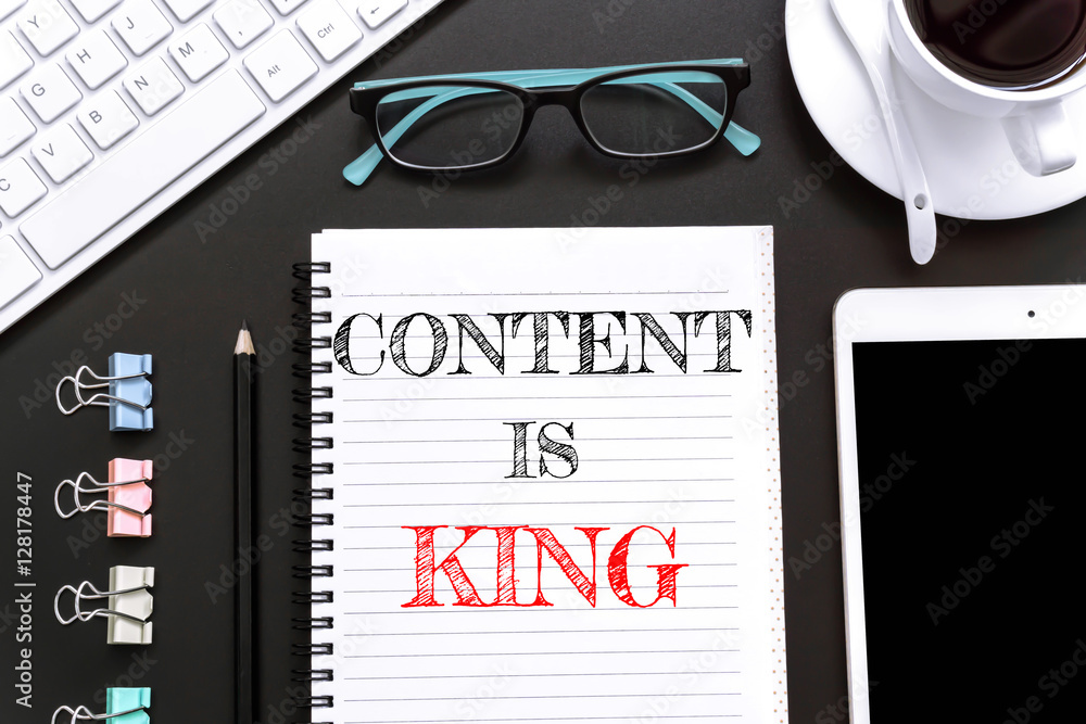 Text Content id king on white paper background / business concept. Text Content id king on white paper background / business concept.