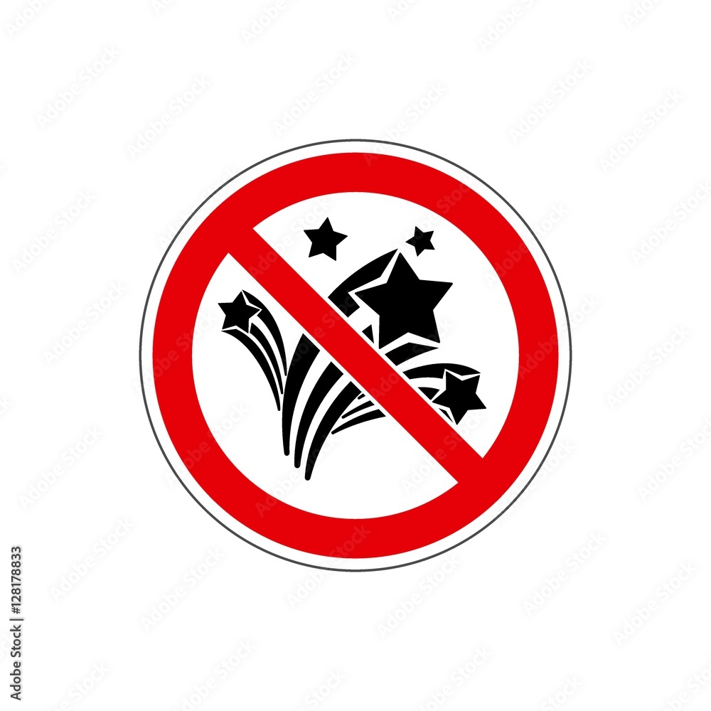 STOP! No Fireworks. Vector. The icon with a red contour on a white background. For any use. Illustration. STOP! No Fireworks. Vector. The icon with a red contour on a white background. For any use. Illustration.