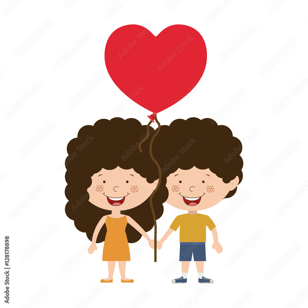 Boy and girl cartoon with heart balloon icon. Kid childhood little people and person theme. Isolated design. Vector illustration Boy and girl cartoon with heart balloon icon. Kid childhood little people and person theme. Isolated design. Vector illustration