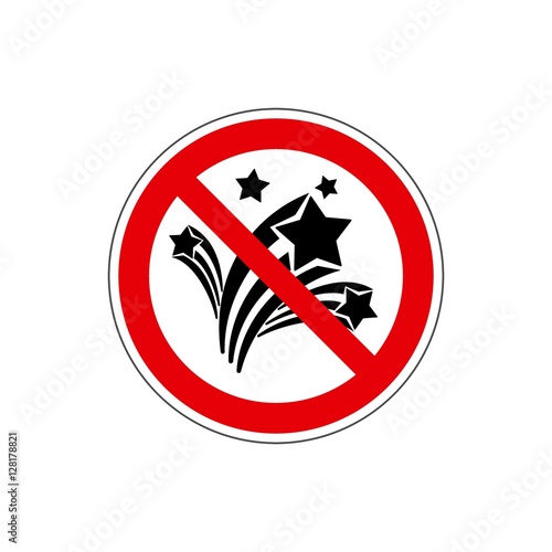 STOP!  No Fireworks. Vector. The icon with a red contour on a white background. For any use. Illustration.