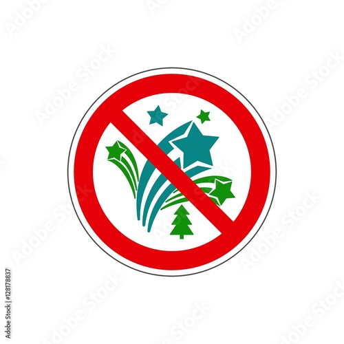 STOP!  No Fireworks. Vector. The icon with a red contour on a white background. For any use. Illustration.