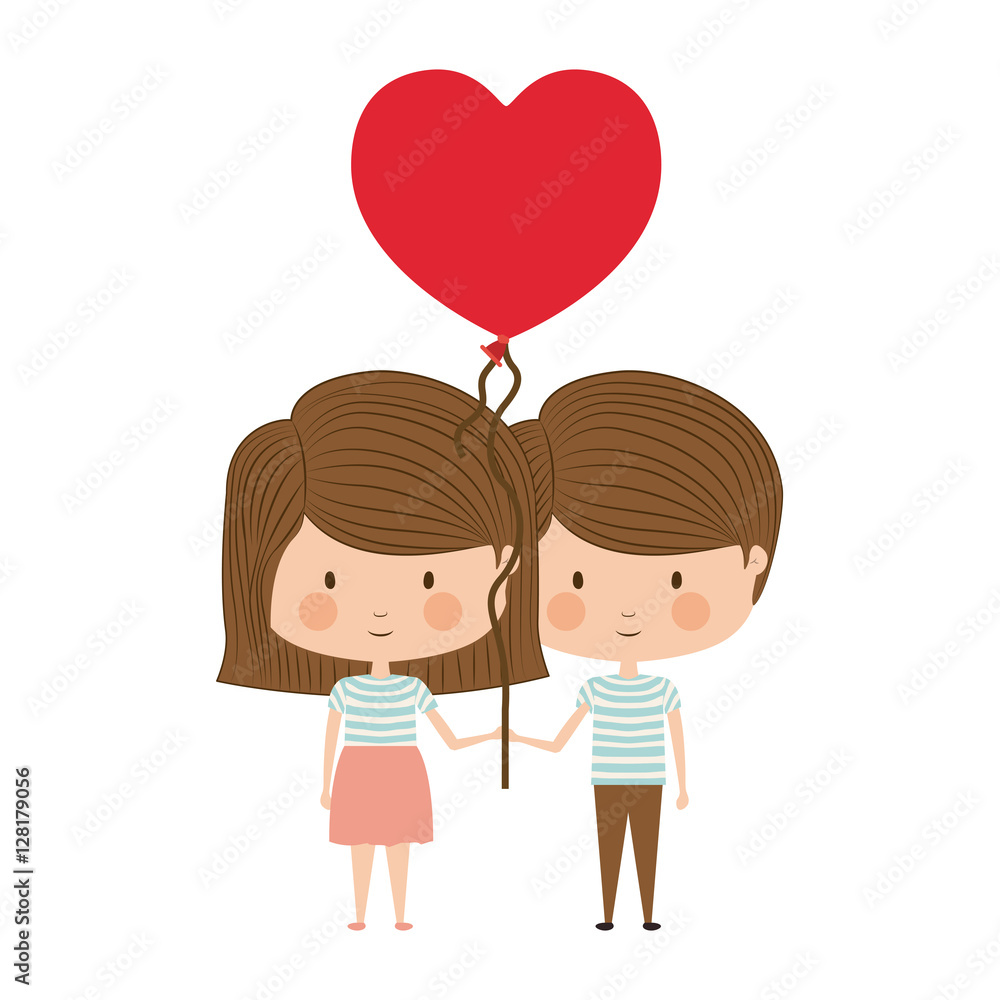 Boy and girl cartoon with heart balloon icon. Kid childhood little people and person theme. Isolated design. Vector illustration Boy and girl cartoon with heart balloon icon. Kid childhood little people and person theme. Isolated design. Vector illustration