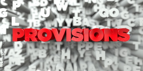 Fényképezés PROVISIONS -  Red text on typography background - 3D rendered royalty free stock image