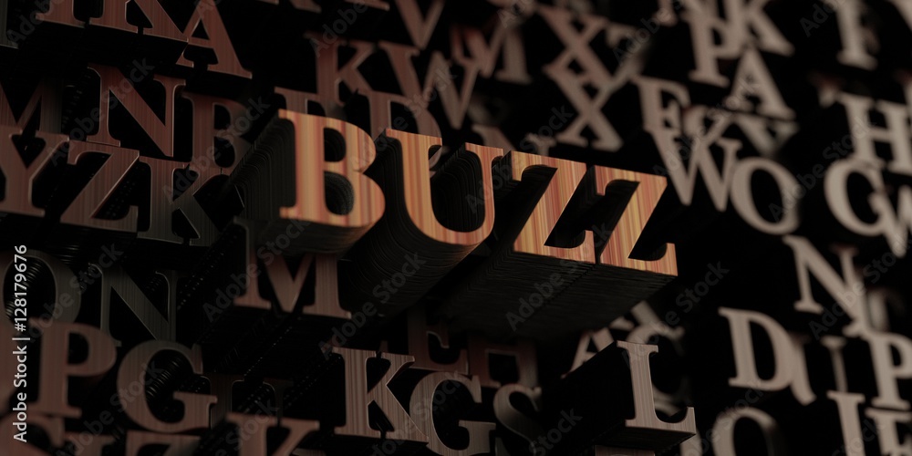 Buzz - Wooden 3D rendered letters/message.  Can be used for an online banner ad or a print postcard.