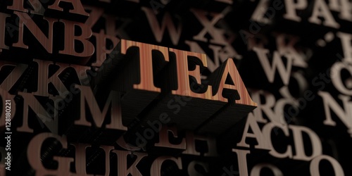 Tea - Wooden 3D rendered letters/message. Can be used for an online banner ad or a print postcard.