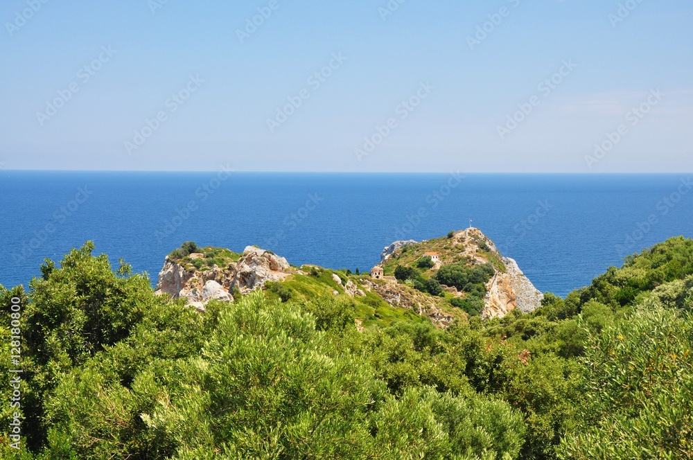 Kastro view in Skiathos island in Sporades, Greece