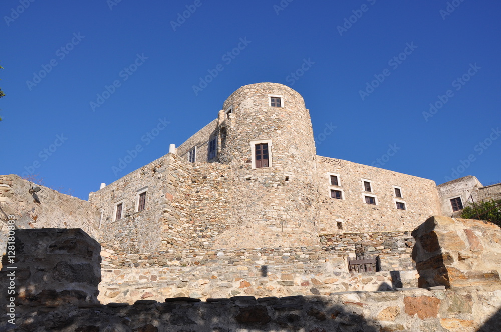 Stony fort venetian castle Kastro chora in Naxos island.