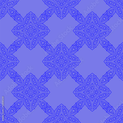 Blue Ornamental Seamless Line Pattern. Endless Texture. Oriental Geometric Ornament