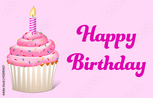 Happy Birthday Text mit Cupcake in rosa und lila